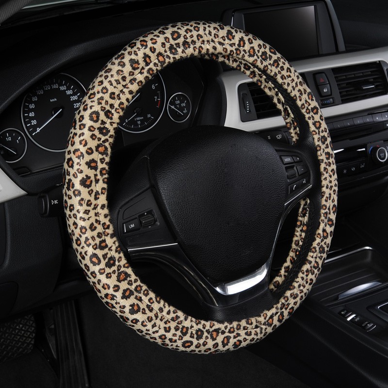 Fashion Leopard Print Car Seat Covers Women Plush Universal Fit Most SUV 12pcs