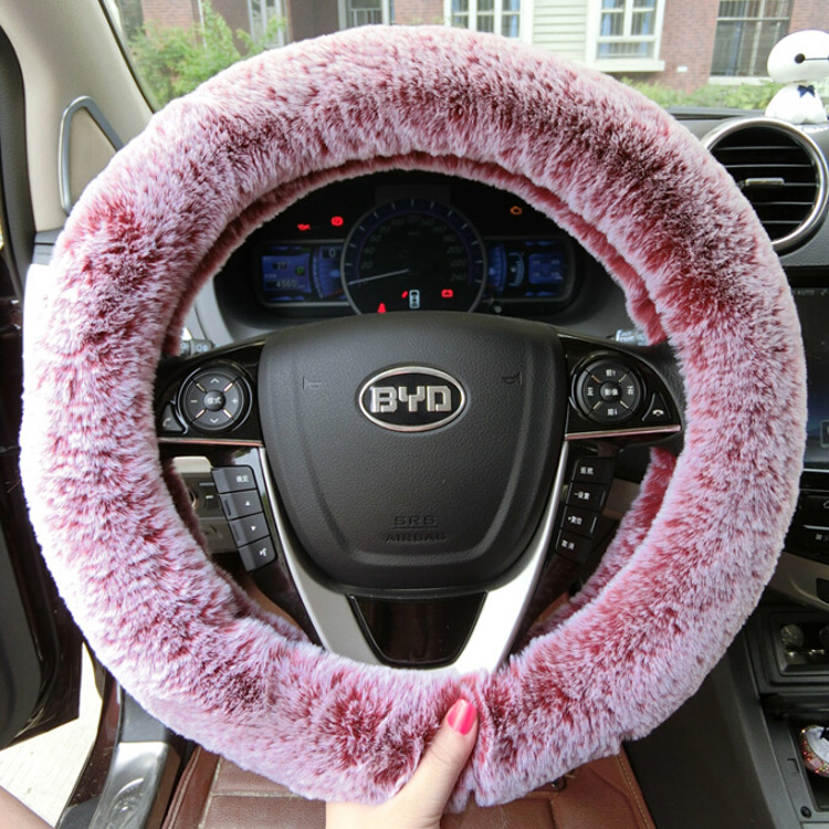 Imitation Rex Rabbit Fur Automobile Steering Wheel Covers Winter Warm Soft Plush 15 Inch