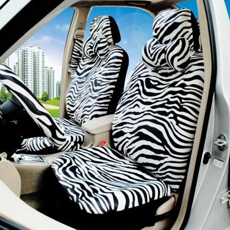 Luxury Short Plush Zebra Stripe Cars Seat Covers Universal Shoulder Pad 12pcs Set - White