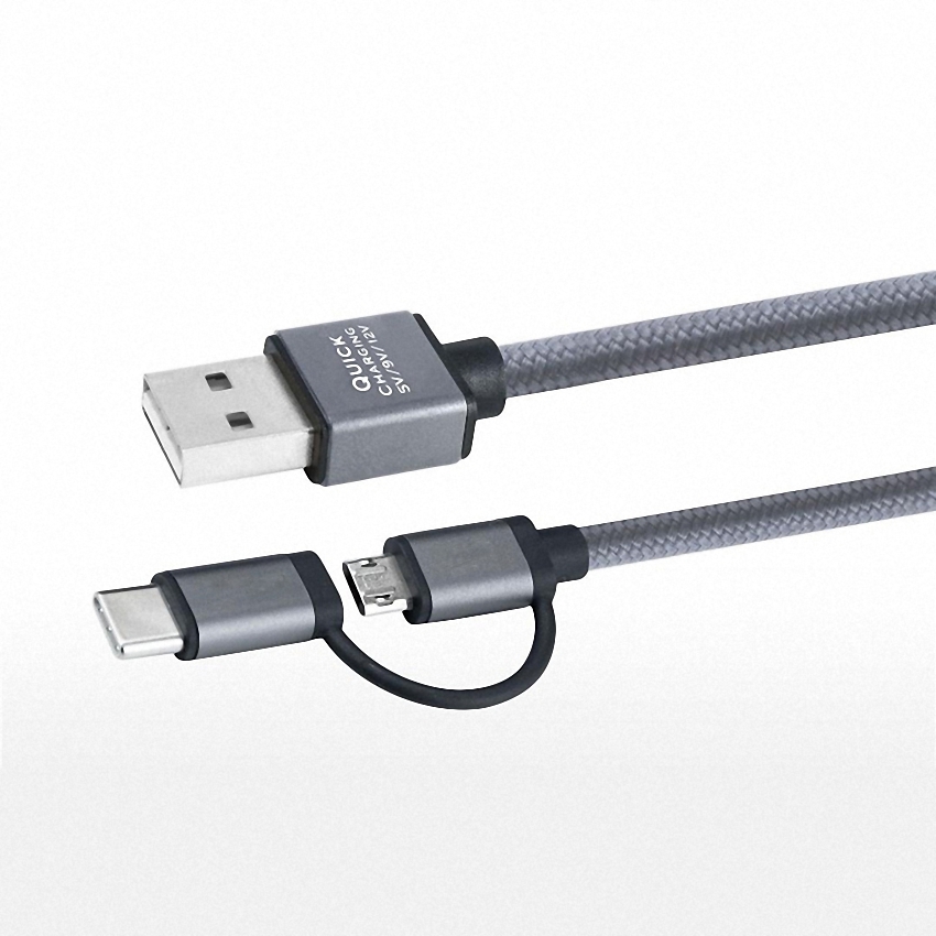 OEM/ODM AF-TC005 USB Type-C 2 In 1 Data Cable USB2.0 Aluminum TPE Charger Cables 100CM